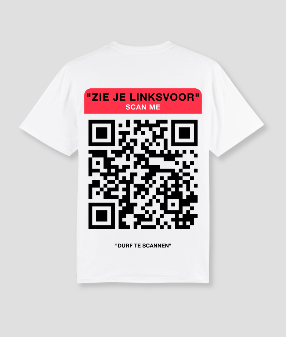 scan me wit tshirt - qr code kleding - eigen socials qr code tshirt