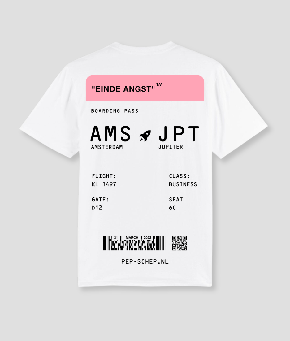 boardingpass tshirt wit met roze - unieke rave tshirts - beste rave tshirts van nederland - rave shirts goede kwaliteit