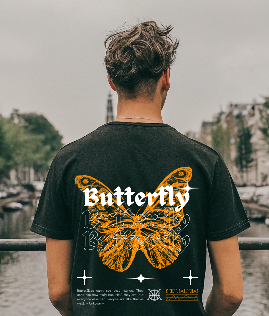 Oranje vlinder tshirt koningsdag - butterfly