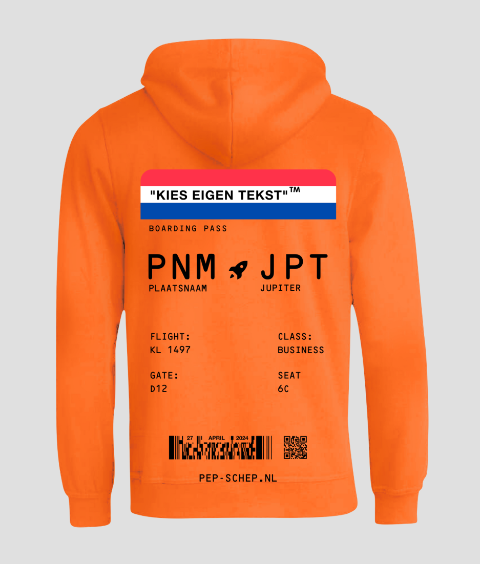 Boardingpass kleding - hoodie kingsday