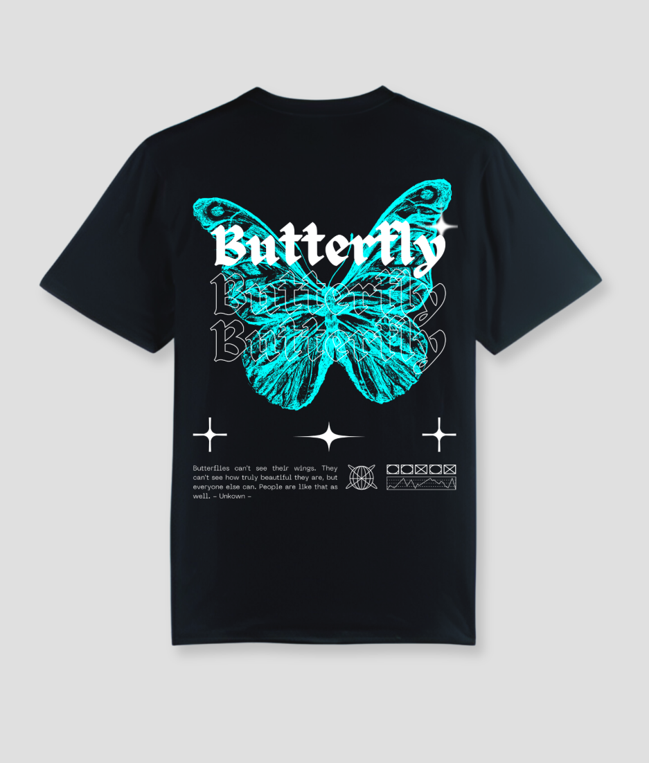 zwart shirt met vlinder techno