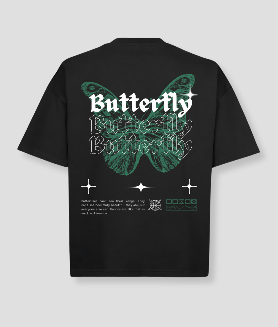 Oversized donkergroen butterfly shirt