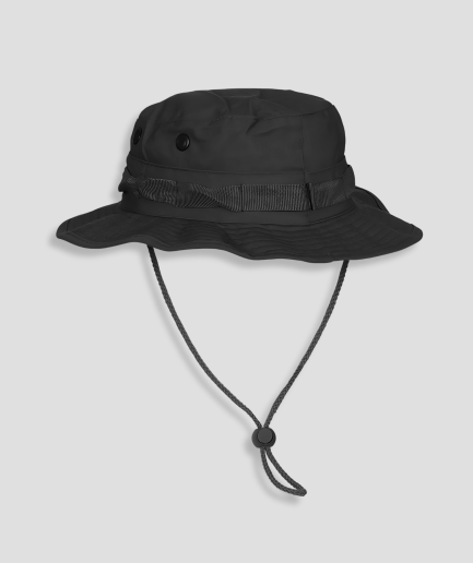 Zwarte festival bucket hat hoed met touw