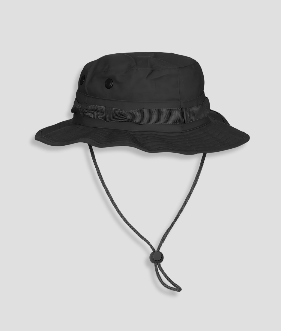 Zwarte festival bucket hat hoed met touw