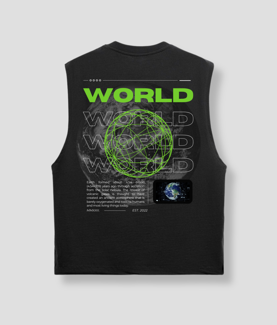 zwarte tanktop world print