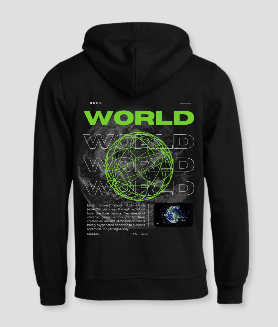 world hoodie warm zwart