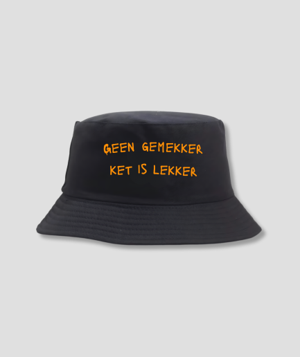 Festival buckethat - zwarte bucket hat met oranje