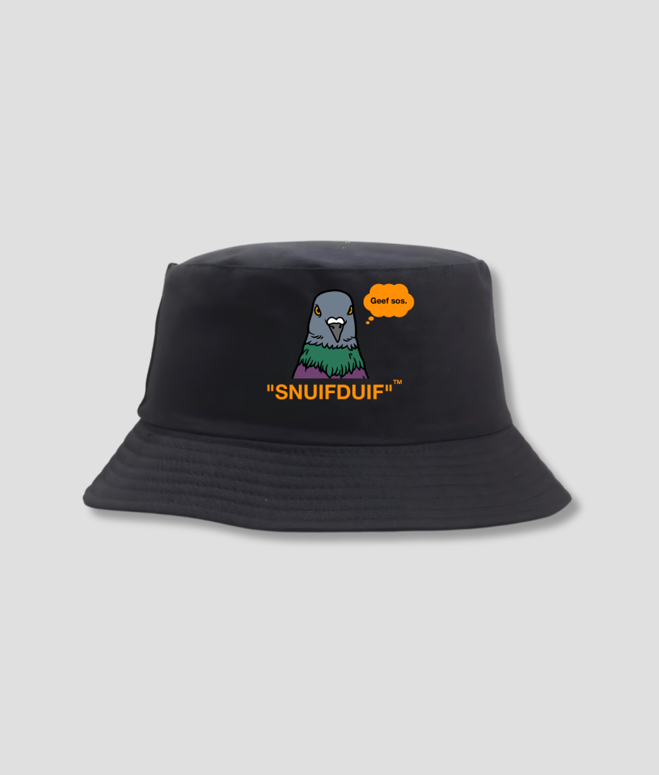 duif bucket hat - zwarte buckethat oranje