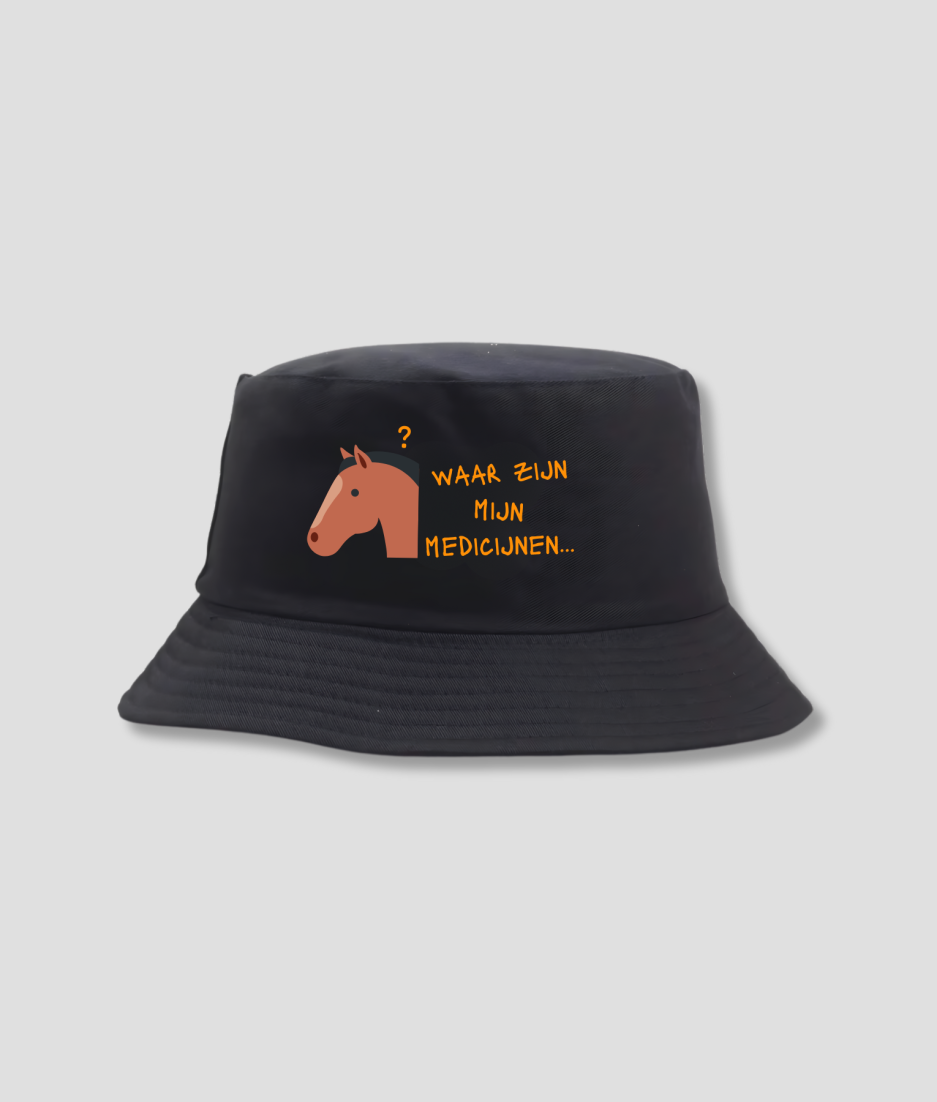 zwarte buckethat - oranje print bucket hat