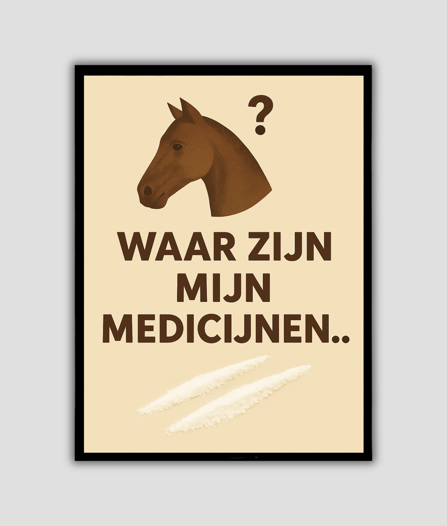 Paard aan de ket poster A3 Pony poster met tekst