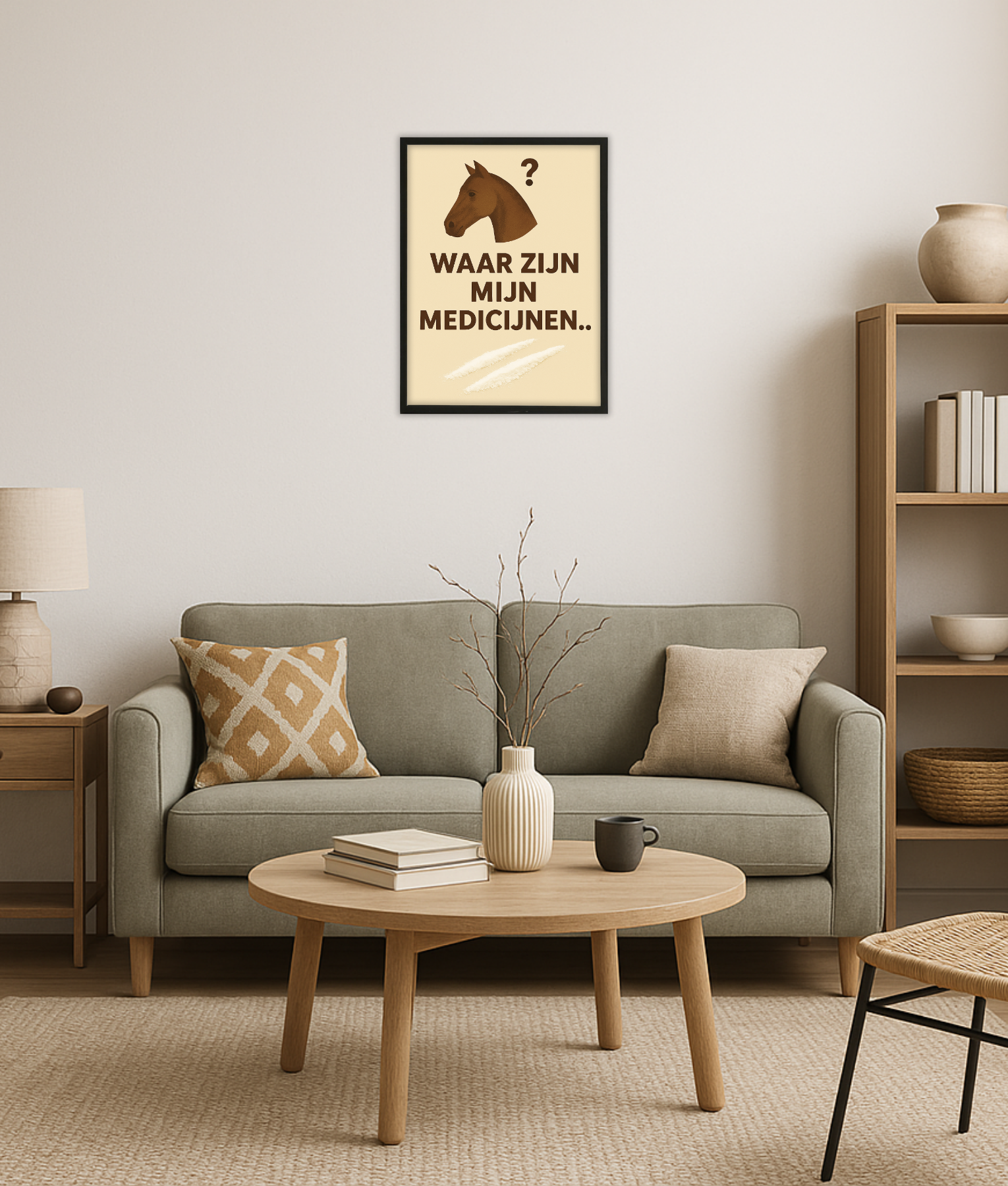 Paard aan de ket poster Pony poster met tekst