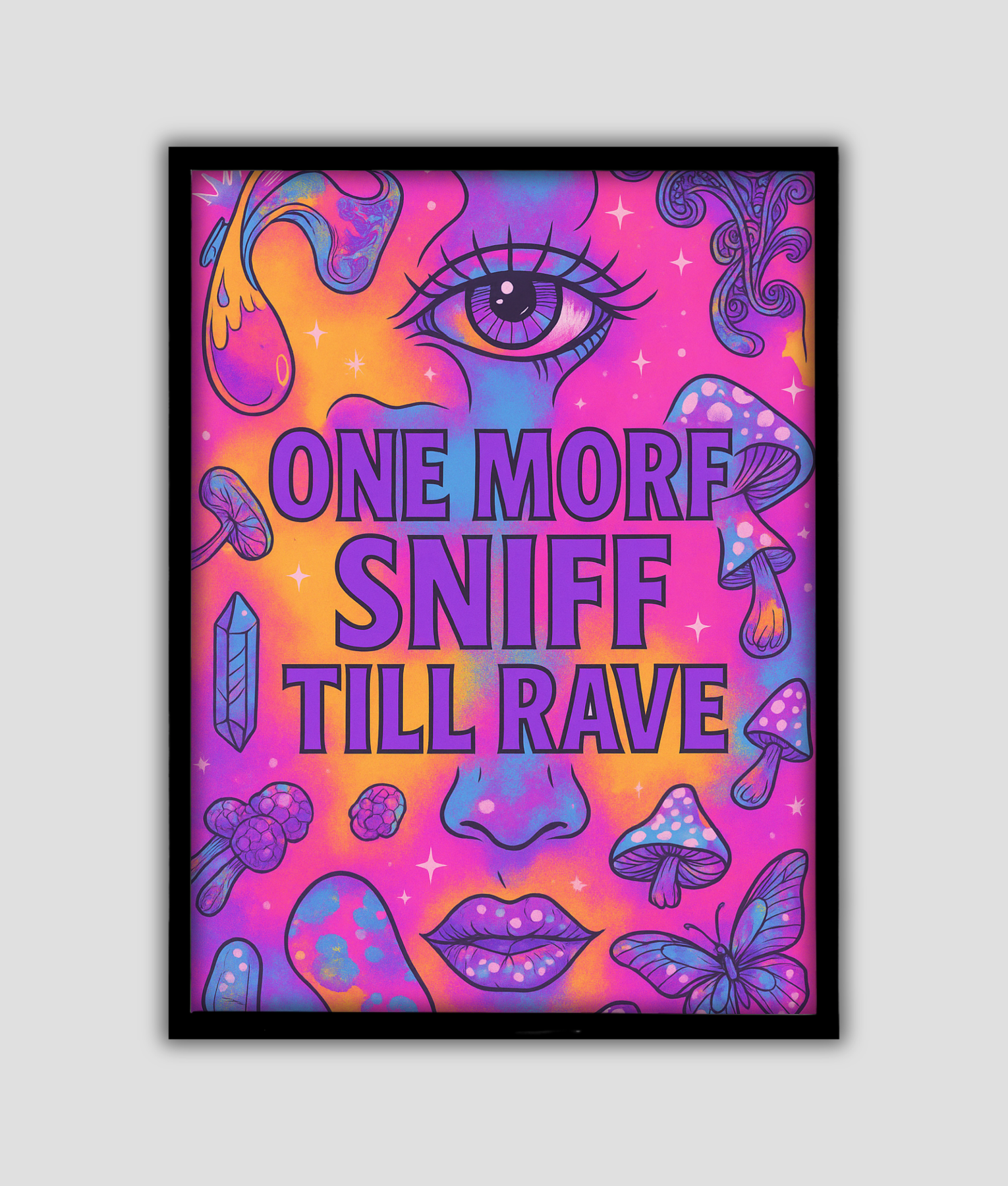 techno rave poster lijst Neon rave poster psychedelisch