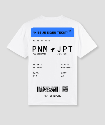 Boarding-pass-tshirt-wit-met-blauw-festivaloutfits-bestellen-festival-tshirts-bestellen-harde-kleding-voor-op-een-festival-lekkerste-festival-tshirt.png
