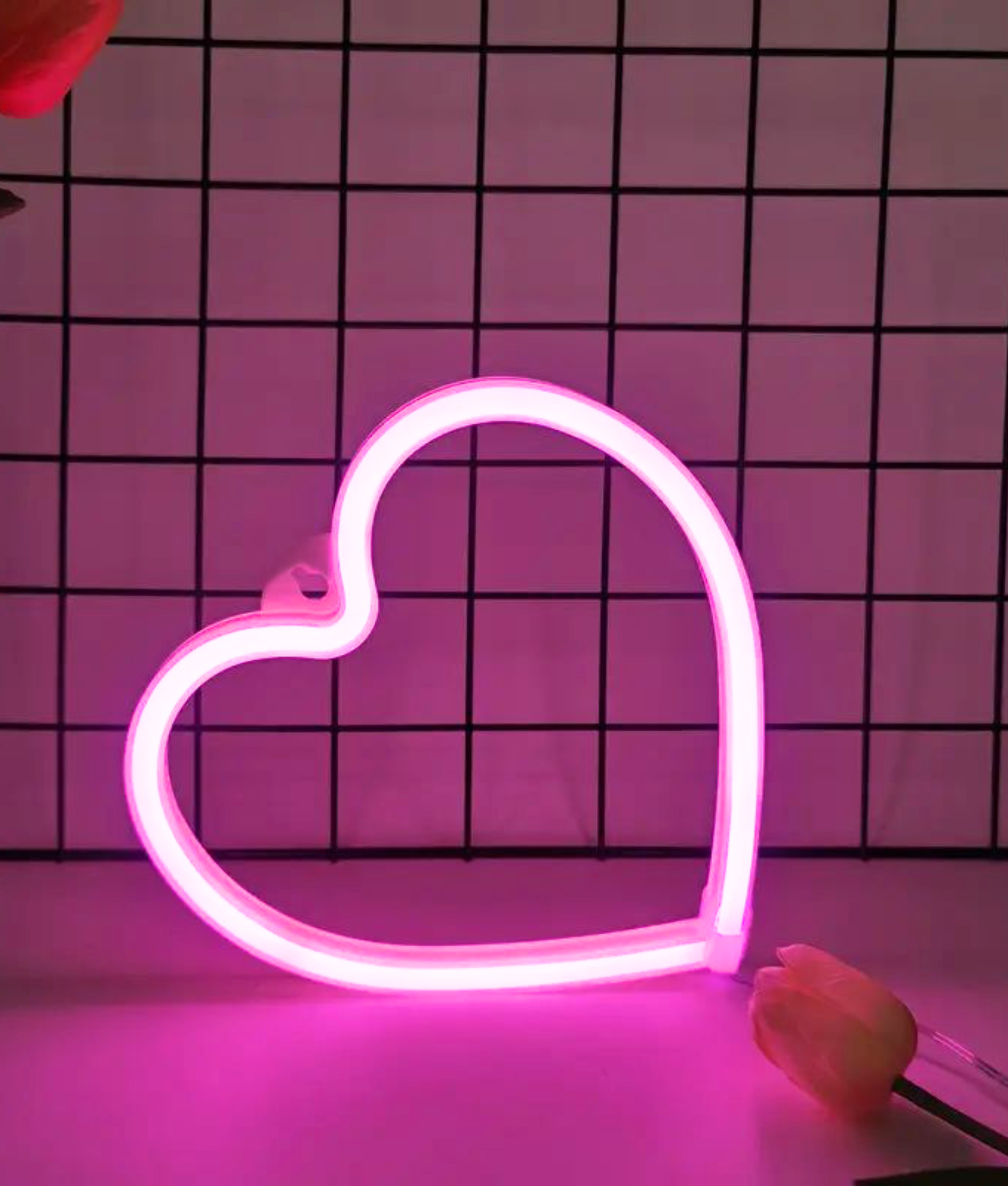 roze neon lamp hart