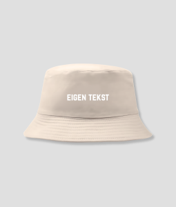 Bucket hat eigen tekst Beige