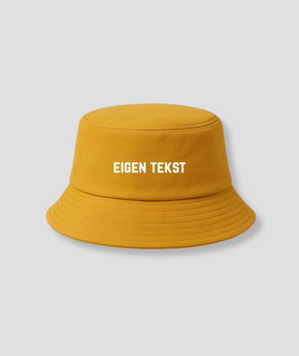 eigen tekst buckethat geel