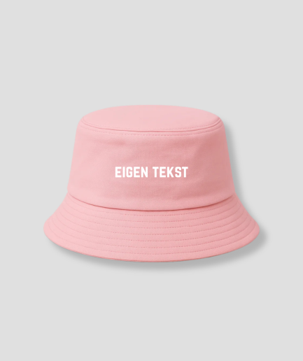 eigen tekst buckethat licht roze