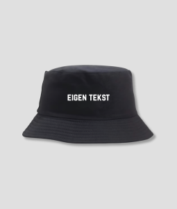 Bucket hat eigen tekst Zwart