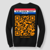 Zwarte Koningsdag sweater met QR-code print en tekst 'Kies Eigen Tekst - Scan Me'