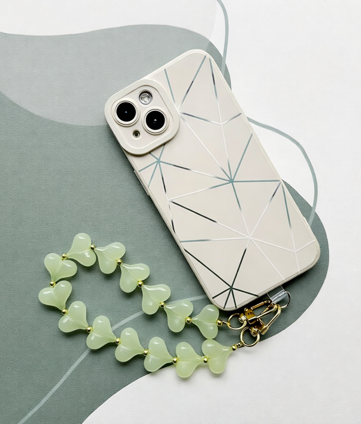 mooie telefoonhanger kort groene hartjes