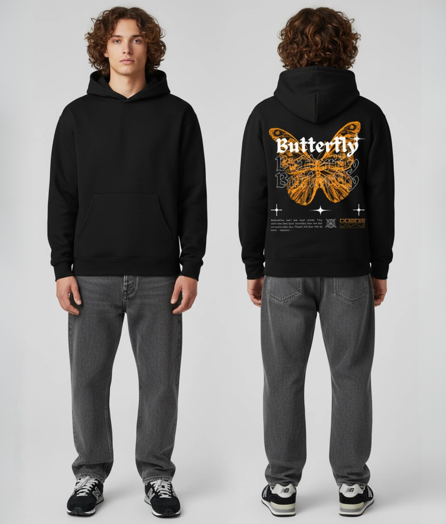 oranje butterfly hoodie zwart