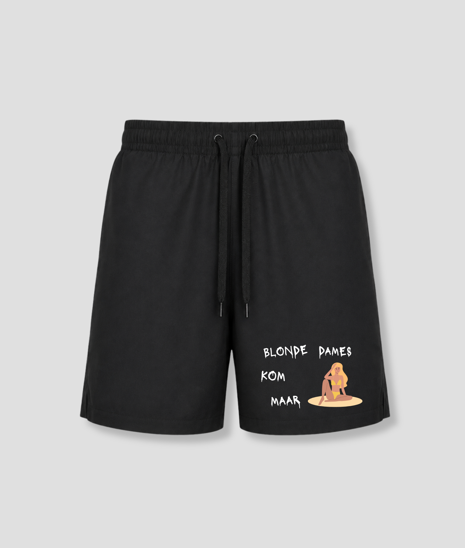 Zwarte heren zwembroek met Blonde Dames Kom Maar quote