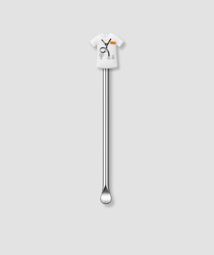 Zilver mini schepje met wit doktersschort en stethoscoop