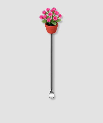 Zilver mini schepje met roze bloemen in oranje pot
