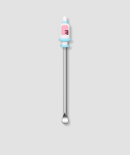 Zilver mini schepje met roze injectiespuit figuurtje bovenop