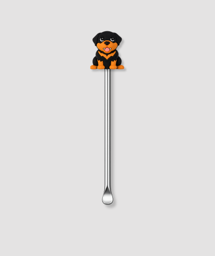 Zilver mini schepje met zwart bruine hond figuurtje bovenop