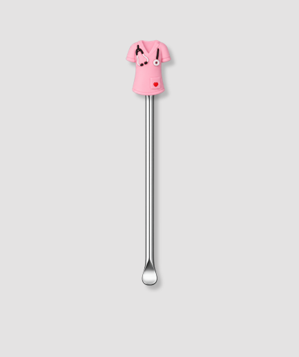 Zilver mini schepje met roze verpleegsters shirt en stethoscoop