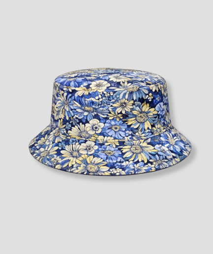 Blauwe bucket hat met bloemenprint