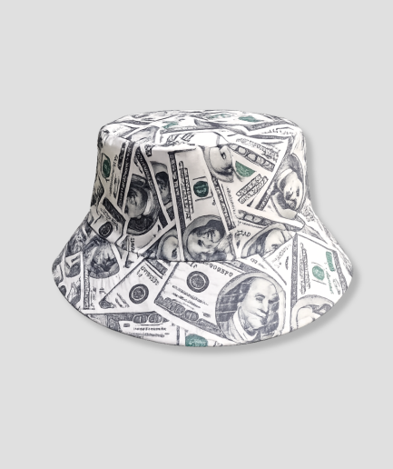 Witte bucket hat met all-over print van dollarbiljetten