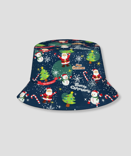 Blauwe bucket hat met kerst sneeuwpop print