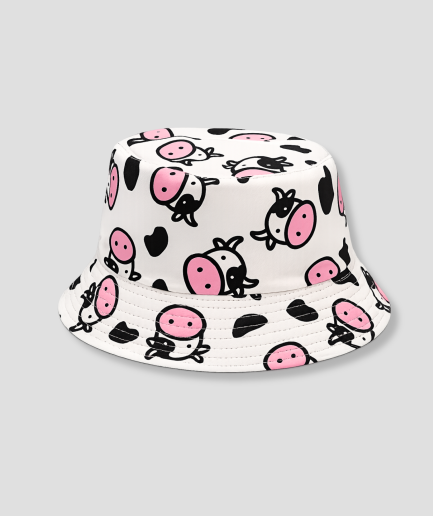 Roze-witte bucket hat met koeienprint