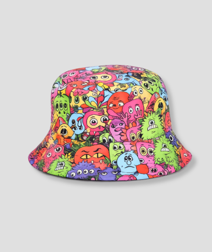 Bucket hat met kleurrijke monsterprint