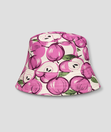 Roze bucket hat met print van perziken en bladeren