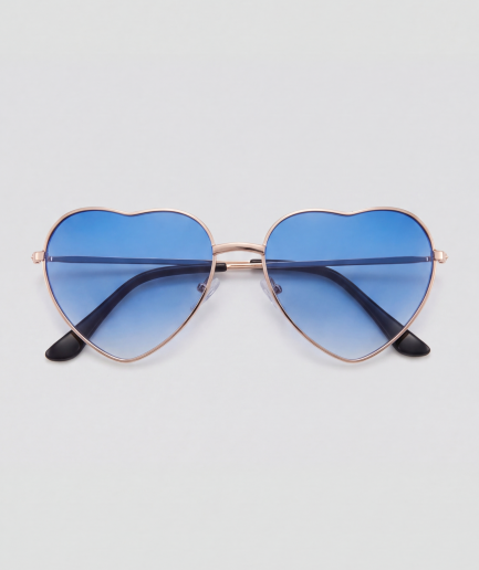 Blue heart, bril met goud montuur en blauw glazen
