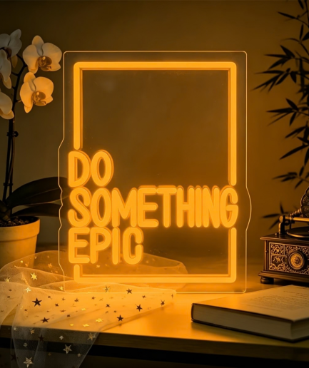 Do Something Epic neon lamp, de tekst Do Something Epic in een lijst in geel
