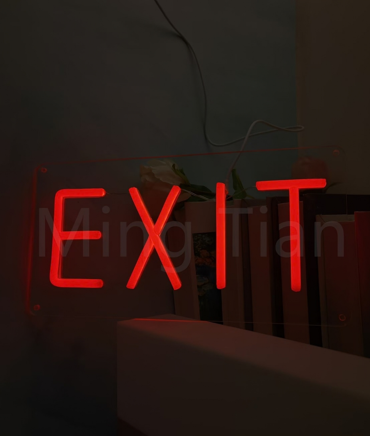 Exit neon lamp, het woord Exit in rood