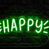 Happy groen neon lamp, het woord Happy in groen