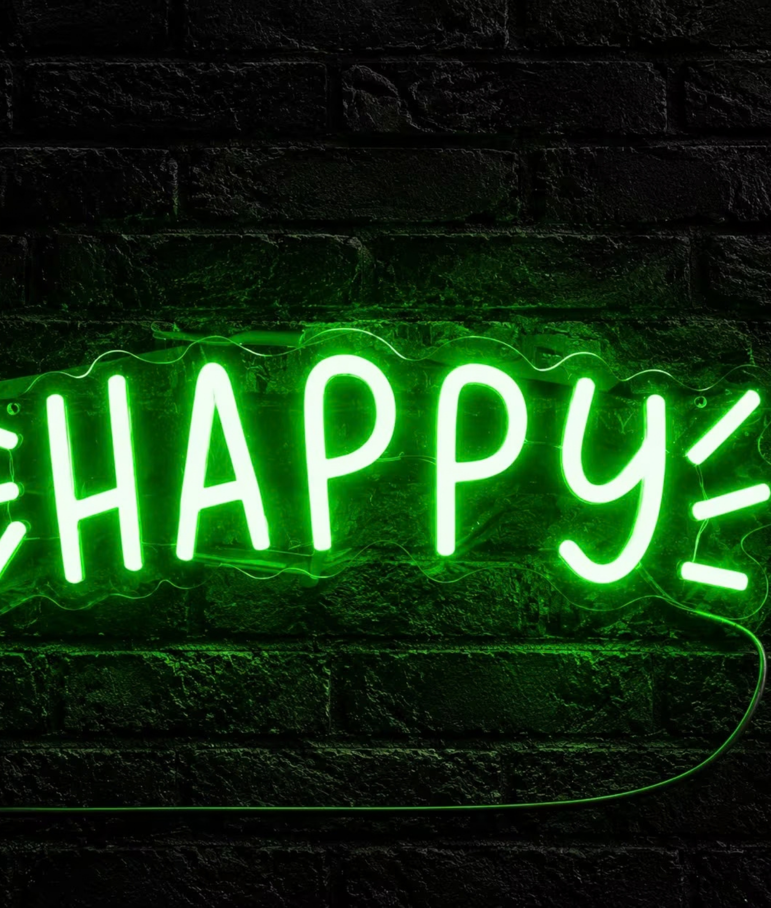 Happy groen neon lamp, het woord Happy in groen