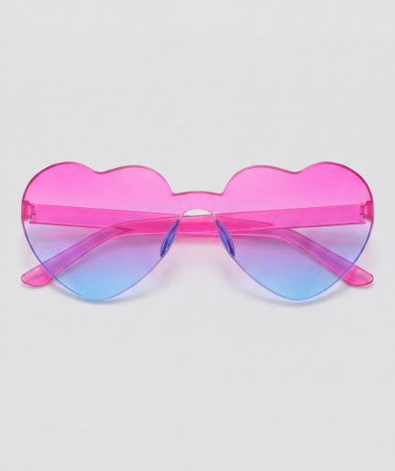 Hartjesbril, montuur roze, glas blauw