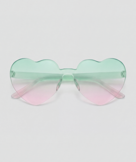 Hartjesbril, bril met groen montuur en roze glazen