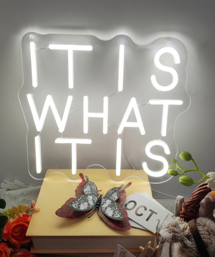 It Is What It Is neon lamp, de tekst It Is What It Is in wit