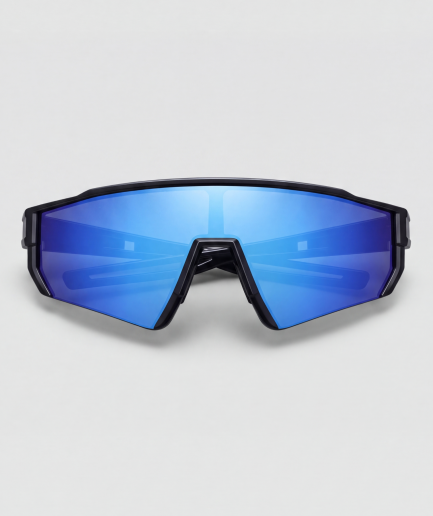 Skygen, bril met zwart montuur en blauw glazen