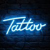 Tattoo blauw neon lamp, het woord Tattoo in blauw