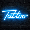 Tattoo blauw neon lamp, het woord Tattoo in blauw, sfeerfoto