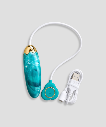Vibrator ei blauw, oplaadbaar vibrerend ei met hartvormig bedieningsknopje en USB-kabel