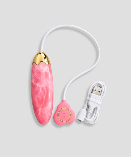 Vibrator ei roze, oplaadbaar vibrerend ei met hartvormig bedieningsknopje en USB-kabel